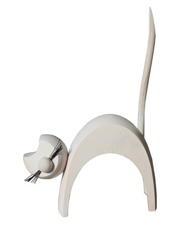 Katze weiss, stehend - Erzgebirgische Holzkunst Gahlenz