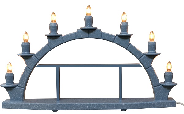 Schwibbogen blau 7 Kerzen mit Setzkasten, 