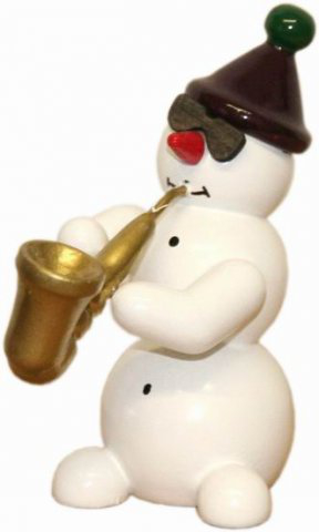 Snowman, Saxophon - 5,5 cm - Erzgebirgische Holzkunst Gahlenz
