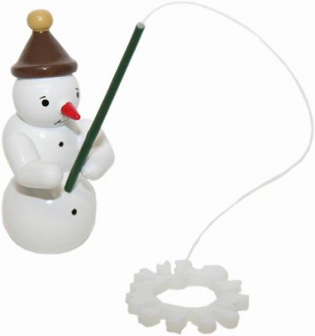 Snowman, Angler - 6,5 cm - Erzgebirgische Holzkunst Gahlenz