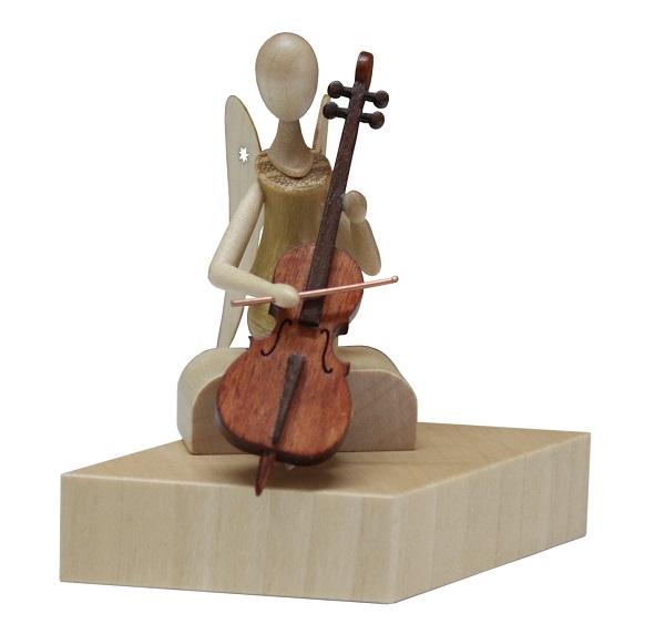 Engel, mit Cello sitzend aus Robinie - 8 cm