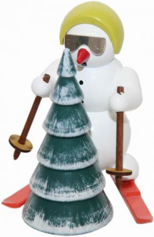 Snowman, Ski und Baum - 6 cm - Erzgebirgische Holzkunst Gahlenz