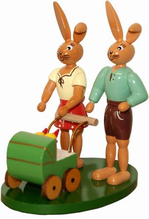 Hasenpärchen mit Kutsche - 12 cm - Erzgebirgische Holzkunst Gahlenz