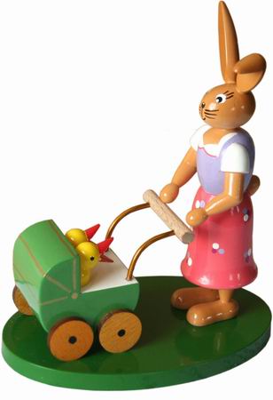 Häsin mit Kutsche - 12 cm - Erzgebirgische Holzkunst Gahlenz
