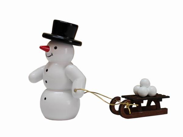 Schneemann, Schlitten 2014 - 5,5 cm - Erzgebirgische Holzkunst Gahlenz