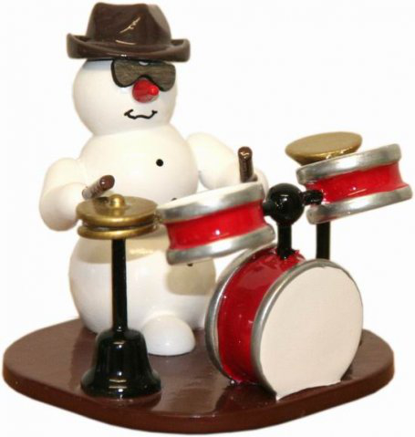 Snowman, Schlagzeug - 6 cm - Erzgebirgische Holzkunst Gahlenz