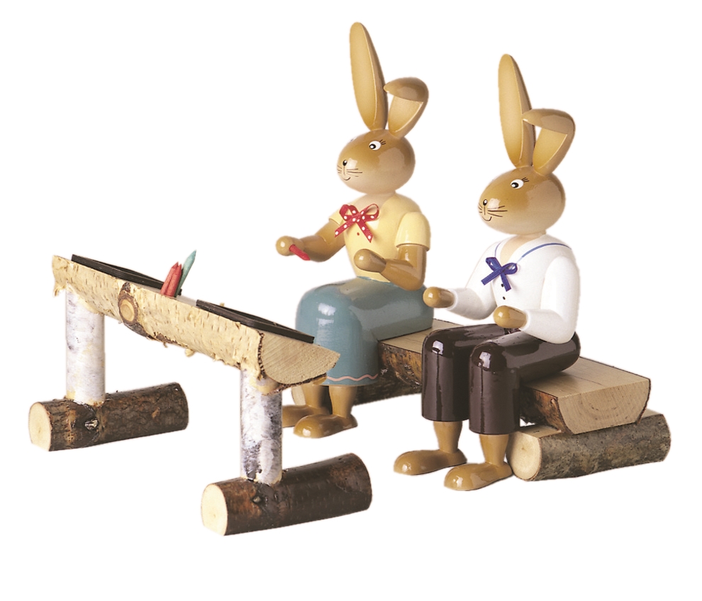 Hasenschule:Bank mit 2 Hasen 22cm